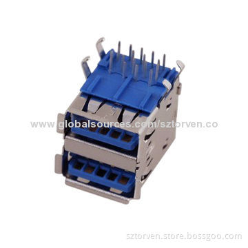 USB 3.0 Connector, Female Double Stack Right Angle DIP Type